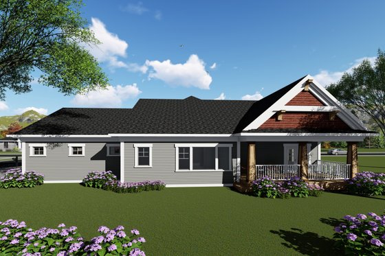 Exterior - Rear Elevation for Ranch House Plan #70-1418 - 3 bed, 2 bath