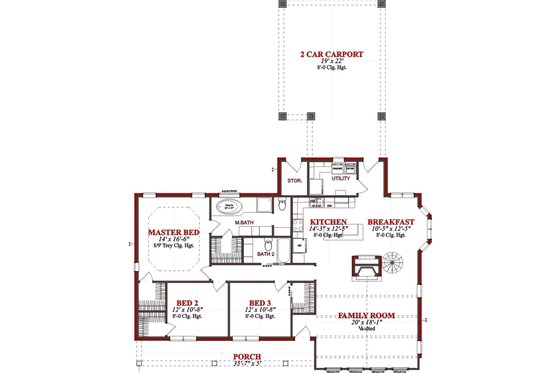 Floor Plan - Main Floor for Country House Plan #63-286 - 3 bed, 2 bath