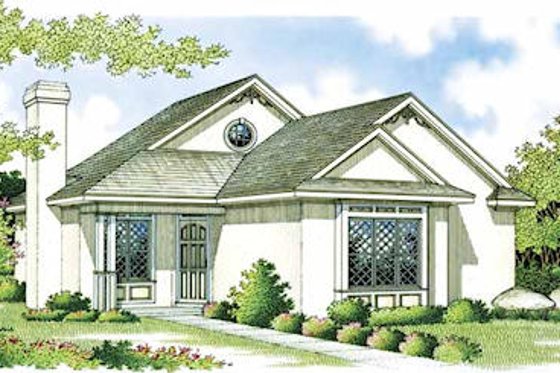 Exterior - Front Elevation for Mediterranean House Plan #45-101 - 2 bed, 1.5 bath