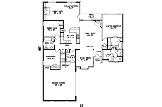 Floor Plan - Main Floor for European House Plan #81-1005 - 3 bed, 2 bath