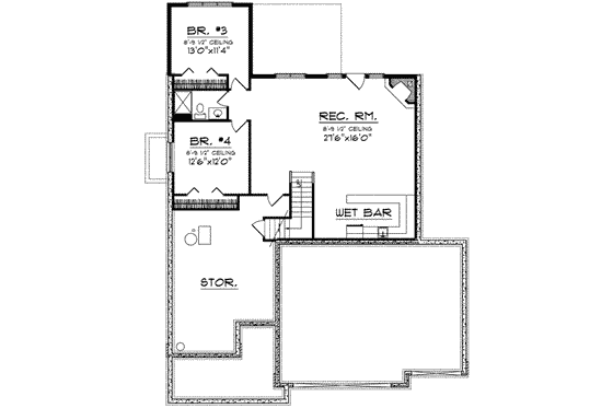 Floor Plan - Lower Floor for Ranch House Plan #70-690 - 4 bed, 2.5 bath