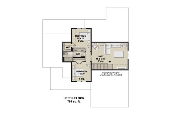 Floor Plan - Upper Floor for Bungalow House Plan #51-1413 - 4 bed, 3.5 bath