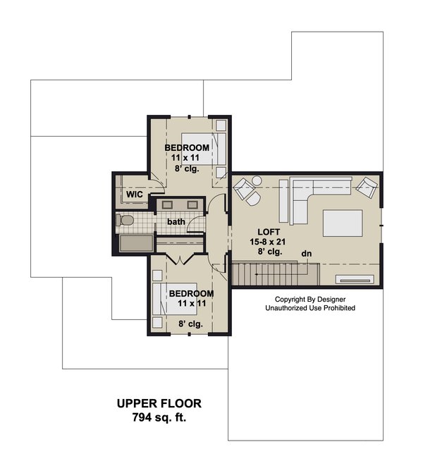 House Blueprint - Bungalow Floor Plan - Upper Floor Plan #51-1413