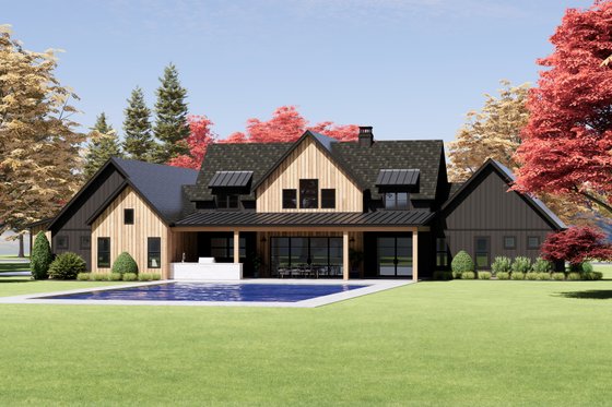 Exterior - Rear Elevation 1 for Farmhouse House Plan #1096-30 - 4 bed, 4.5 bath