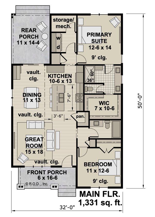 House Blueprint - Craftsman Floor Plan - Main Floor Plan #51-1485