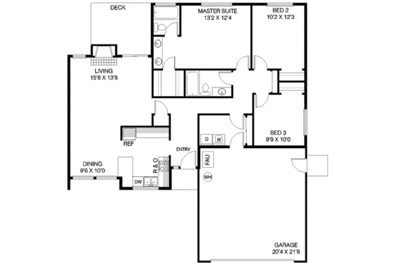 Floor Plan - Main Floor for Ranch House Plan #60-109 - 3 bed, 2 bath
