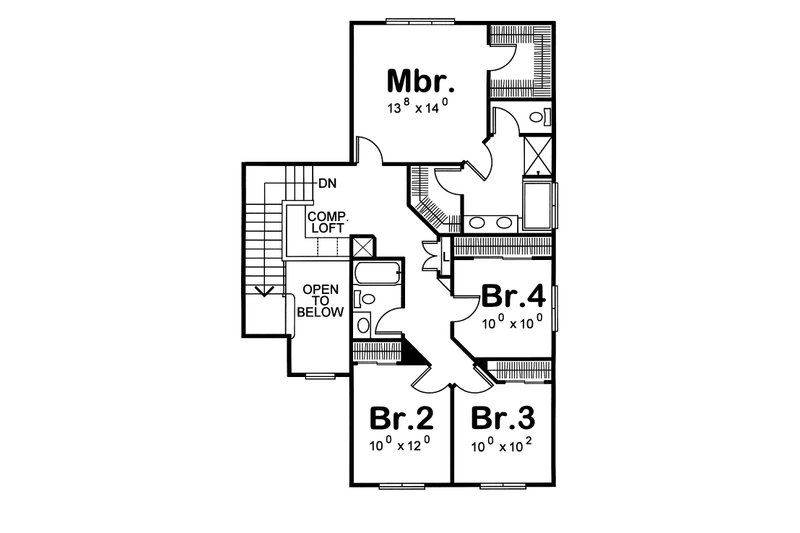 House Blueprint - Floor Plan - Upper Floor for European House Plan #20-1657 - 3 bed, 3 bath