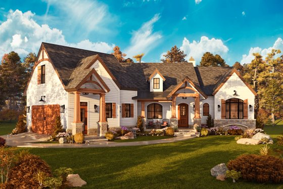 Exterior - Front Elevation 3 for European House Plan #119-428 - 3 bed, 2.5 bath