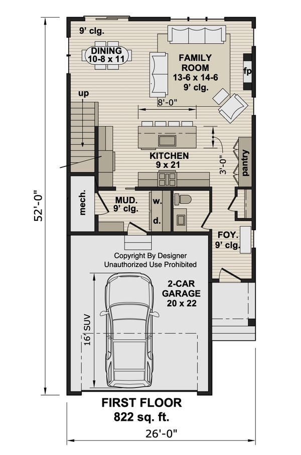 House Blueprint - Floor Plan - Main Floor for Farmhouse House Plan #51-1543 - 3 bed, 2.5 bath