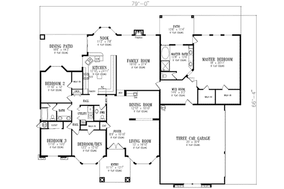 Floor Plan - Main Floor for Adobe / Southwestern House Plan #1-711 - 4 bed, 2.5 bath