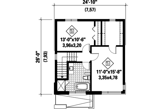 Floor Plan - Upper Floor for Contemporary House Plan #25-4510 - 2 bed, 1 bath