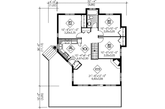 Floor Plan - Main Floor for Contemporary House Plan #25-1110 - 3 bed, 1 bath