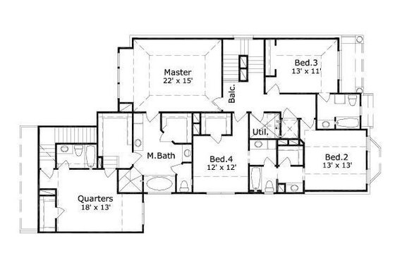 Floor Plan - Upper Floor for European House Plan #411-600 - 4 bed, 4.5 bath