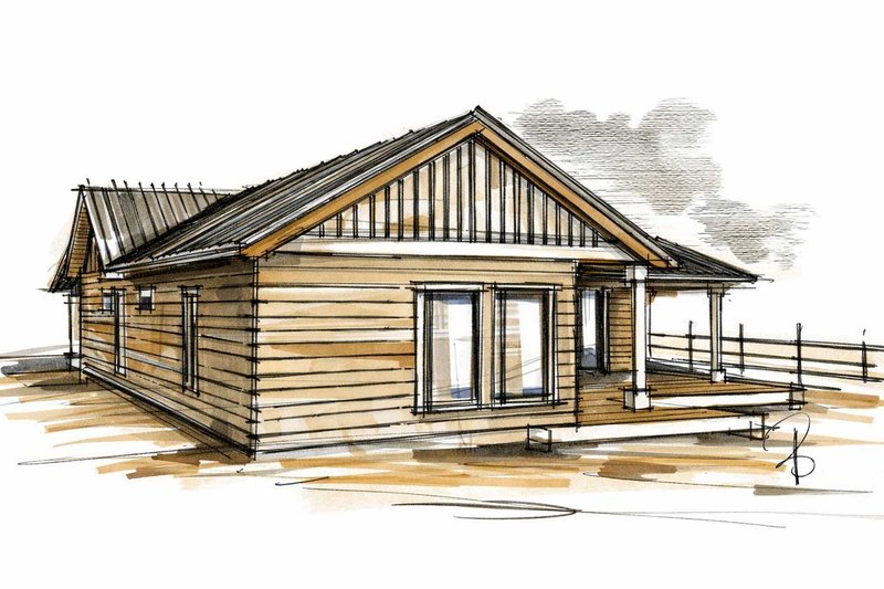 House Blueprint - Exterior - Rear Elevation 2 for Bungalow House Plan #1101-61 - 2 bed, 2 bath