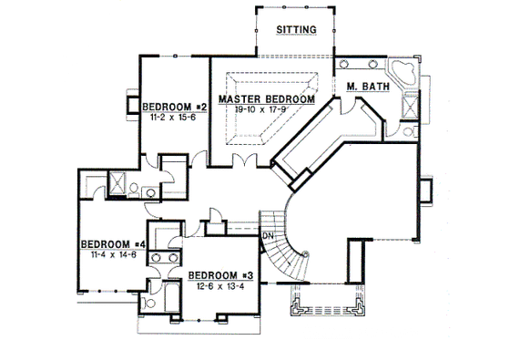 Floor Plan - Upper Floor for European House Plan #67-565 - 4 bed, 3.5 bath