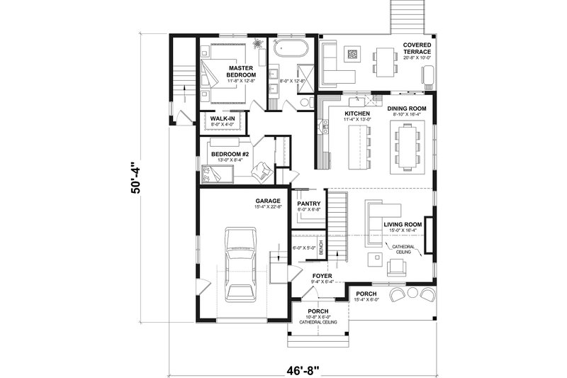 Home Plan - Floor Plan - Main Floor for Farmhouse House Plan #23-2835 - 2 bed, 1 bath