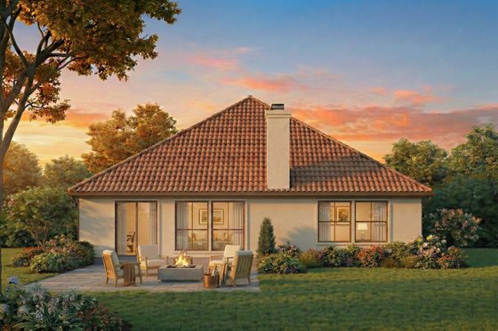 Exterior - Rear Elevation for Mediterranean House Plan #80-133 - 3 bed, 2 bath