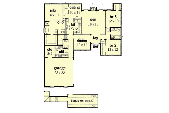 Floor Plan - Main Floor for European House Plan #16-166 - 3 bed, 2.5 bath
