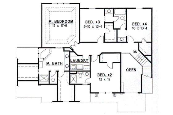 Floor Plan - Upper Floor for Traditional House Plan #67-195 - 4 bed, 4 bath