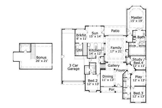 Floor Plan - Main Floor for European House Plan #411-432 - 4 bed, 3 bath