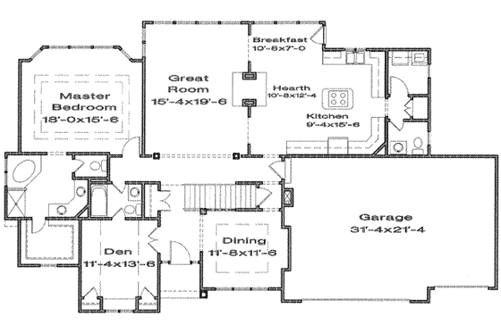 Floor Plan - Main Floor for European House Plan #6-193 - 4 bed, 4.5 bath