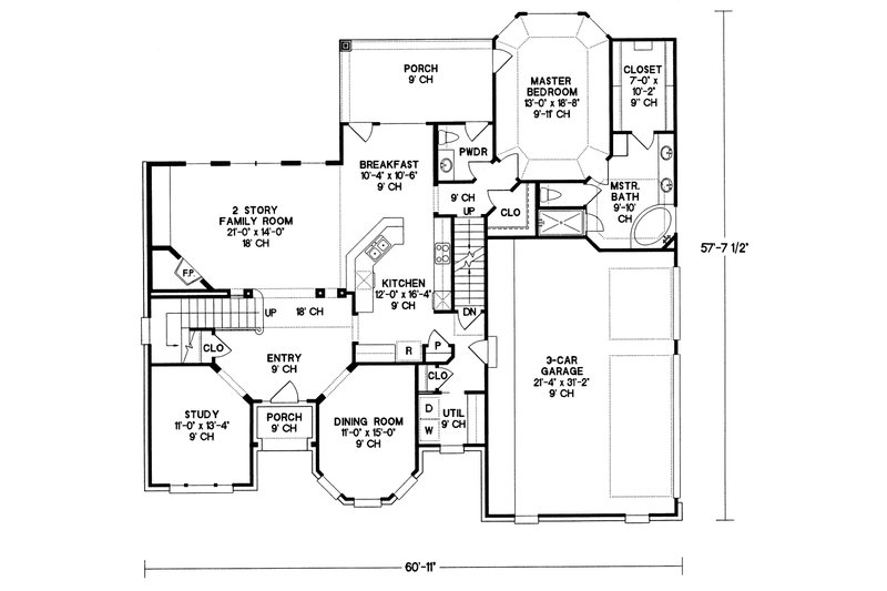 Home Plan - Floor Plan - Main Floor for European House Plan #20-1580 - 4 bed, 4 bath