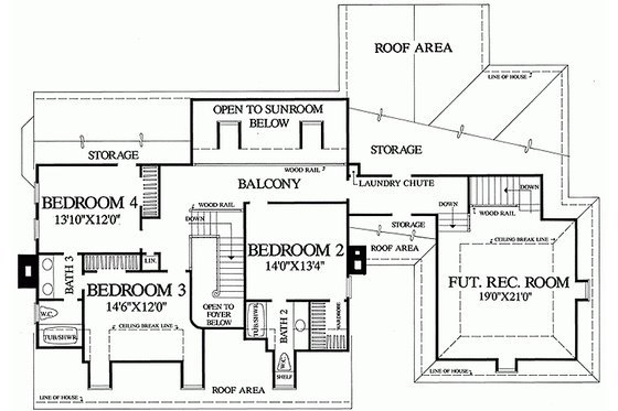 Floor Plan - Upper Floor for Southern House Plan #137-224 - 4 bed, 3 bath