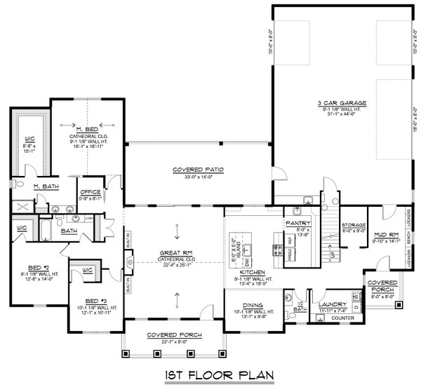 Architectural House Design - Floor Plan - Main Floor for Farmhouse House Plan #1064-508 - 3 bed, 2.5 bath