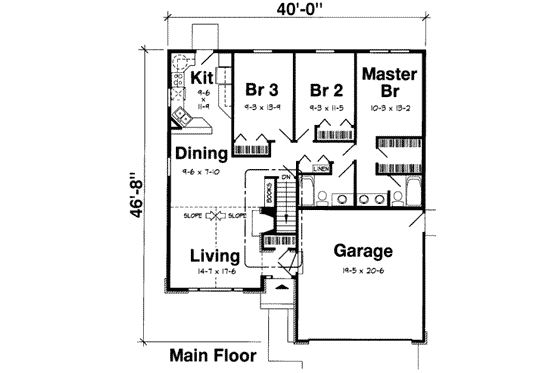 Floor Plan - Main Floor for Traditional House Plan #312-381 - 3 bed, 2 bath