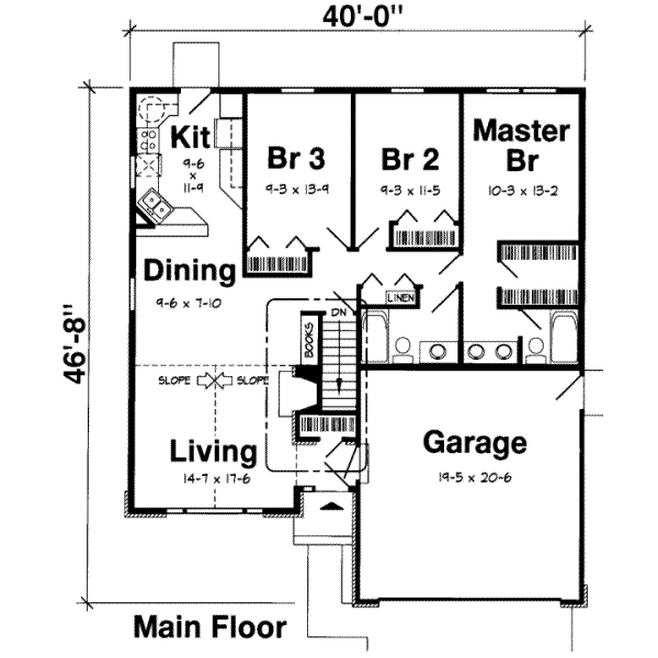 Floor Plan - Main Floor for Traditional House Plan #312-381 - 3 bed, 2 bath