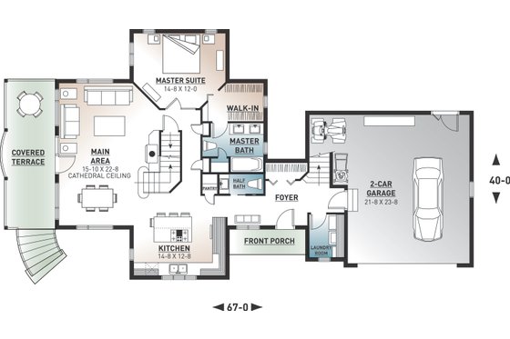 Floor Plan - Main Floor for Traditional House Plan #23-422 - 3 bed, 3.5 bath