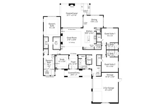 Floor Plan - Main Floor for Prairie House Plan #938-116 - 3 bed, 3.5 bath