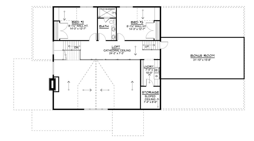 Floor Plan - Upper Floor for Barndominium House Plan #1064-494 - 3 bed, 2.5 bath