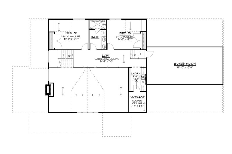 House Blueprint - Floor Plan - Upper Floor for Barndominium House Plan #1064-494 - 3 bed, 2.5 bath