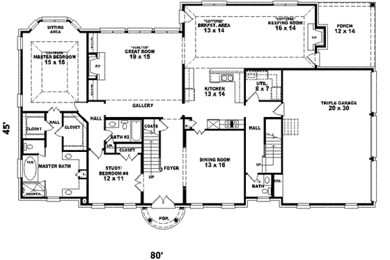 Floor Plan - Main Floor for Colonial House Plan #81-606 - 3 bed, 3.5 bath
