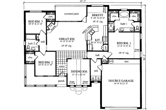 Floor Plan - Main Floor for Traditional House Plan #42-315 - 3 bed, 2 bath