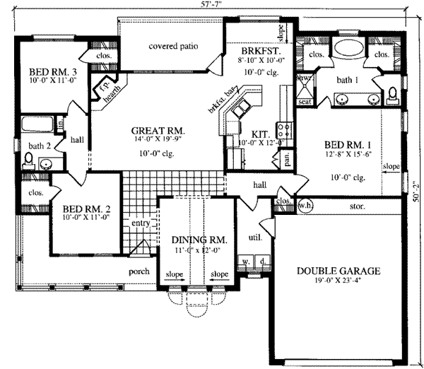 Floor Plan - Main Floor for Traditional House Plan #42-315 - 3 bed, 2 bath