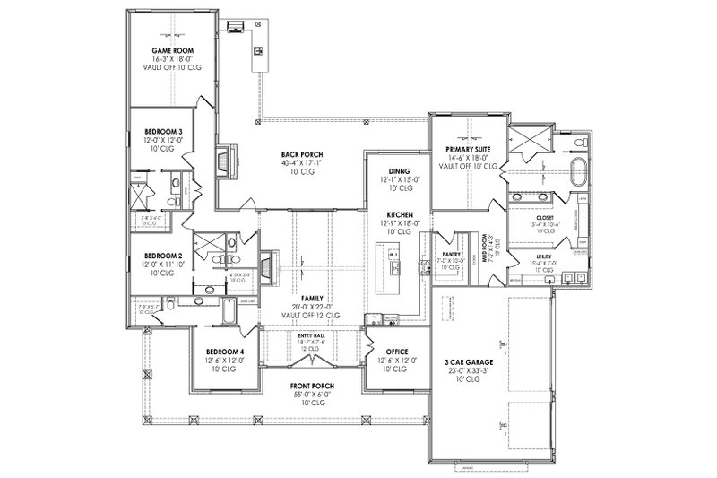 House Design - Floor Plan - Main Floor for Farmhouse House Plan #1096-44 - 4 bed, 4.5 bath