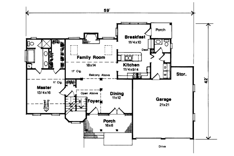 Architectural House Design - Floor Plan - Main Floor for Traditional House Plan #41-139 - 3 bed, 2.5 bath