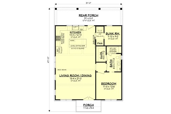 Floor Plan - Main Floor for Farmhouse House Plan #430-238 - 2 bed, 1 bath