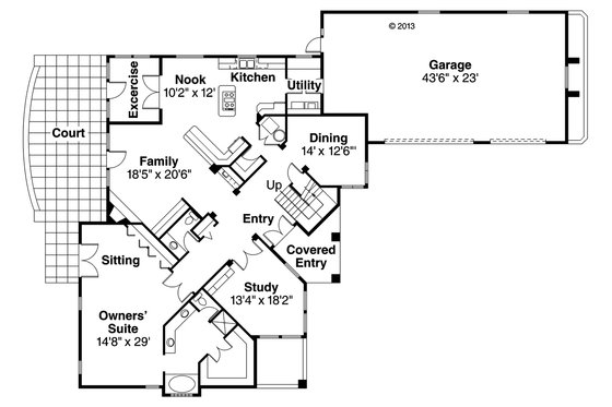 Floor Plan - Main Floor for Mediterranean House Plan #124-937 - 4 bed, 2.5 bath