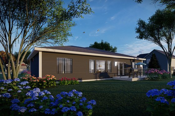 Exterior - Rear Elevation for Prairie House Plan #70-1547 - 3 bed, 2 bath