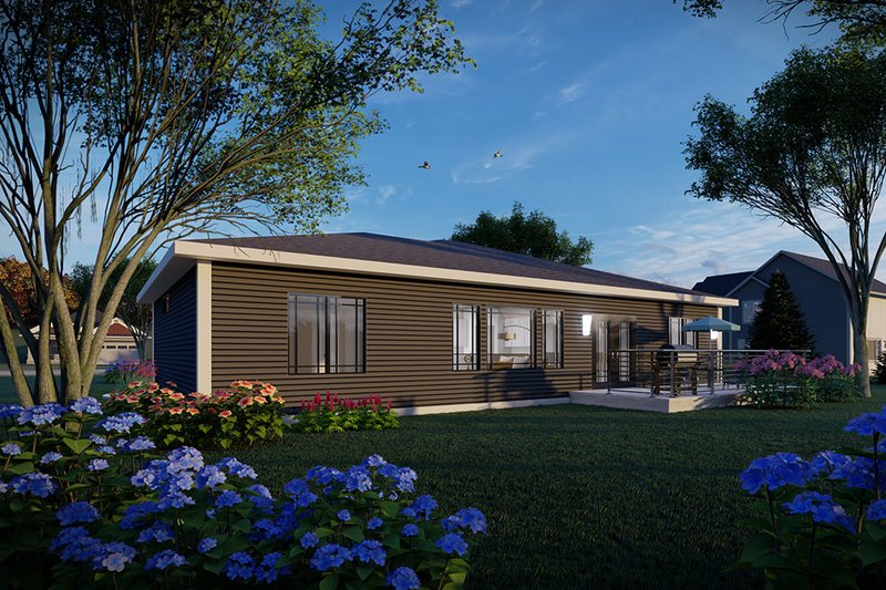 Dream House Plan - Exterior - Rear Elevation for Prairie House Plan #70-1547 - 3 bed, 2 bath