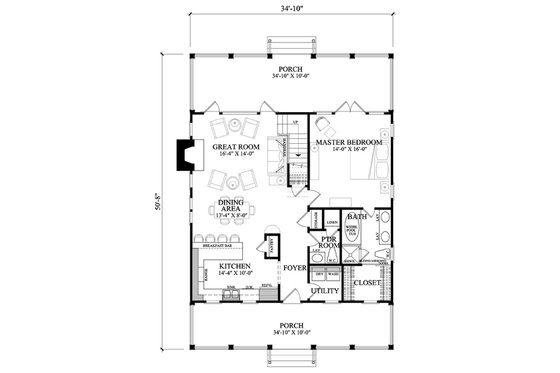 Floor Plan - Main Floor for Country House Plan #137-264 - 3 bed, 2.5 bath