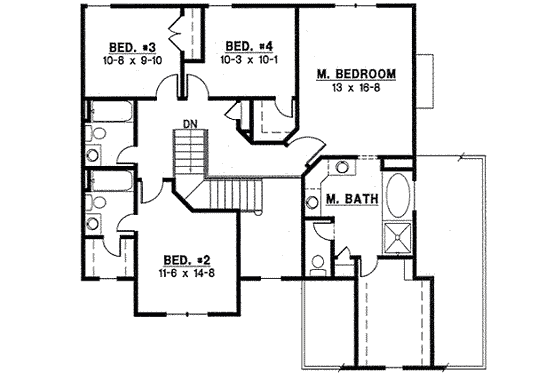 Floor Plan - Upper Floor for Traditional House Plan #67-798 - 4 bed, 3 bath