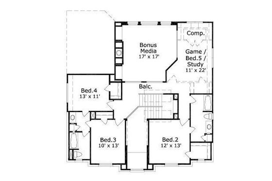 Floor Plan - Upper Floor for European House Plan #411-621 - 4 bed, 3.5 bath