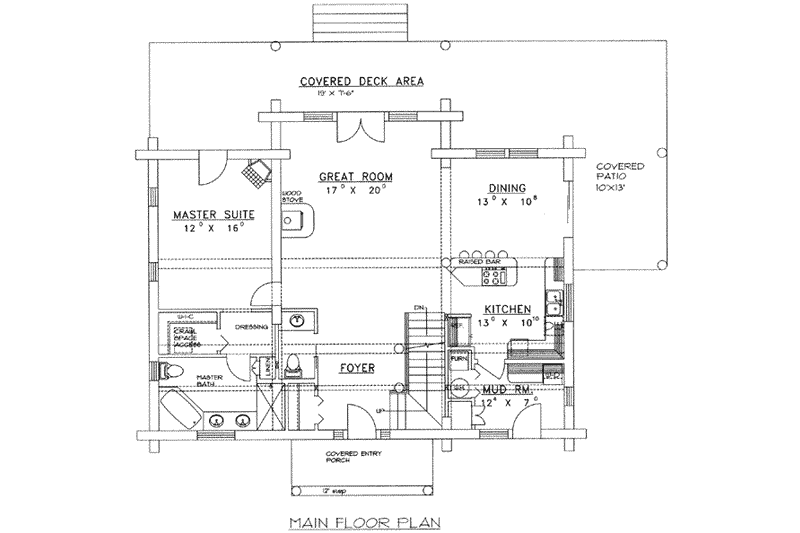 Home Plan - Floor Plan - Main Floor for Log House Plan #117-497 - 3 bed, 2.5 bath
