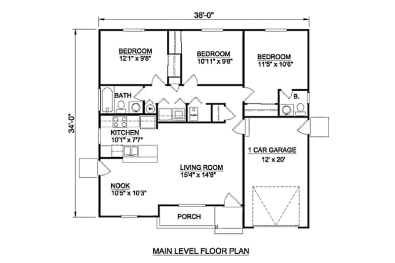 Ranch Style House Plan - 3 Beds 1.5 Baths 1051 Sq/Ft Plan #116-246 ...