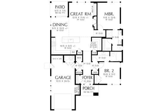 Floor Plan - Main Floor for Ranch House Plan #48-1192 - 2 bed, 2 bath