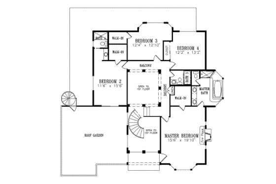 Floor Plan - Upper Floor for Adobe / Southwestern House Plan #1-780 - 4 bed, 3.5 bath